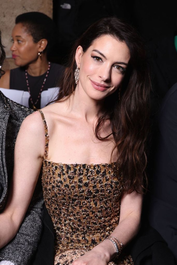 Anne Hathaway attends the Valentino Haute Couture Spring Summer 2023 show at Paris Fashion Week on January 25, 2023, in Paris, France. Check out the images below.