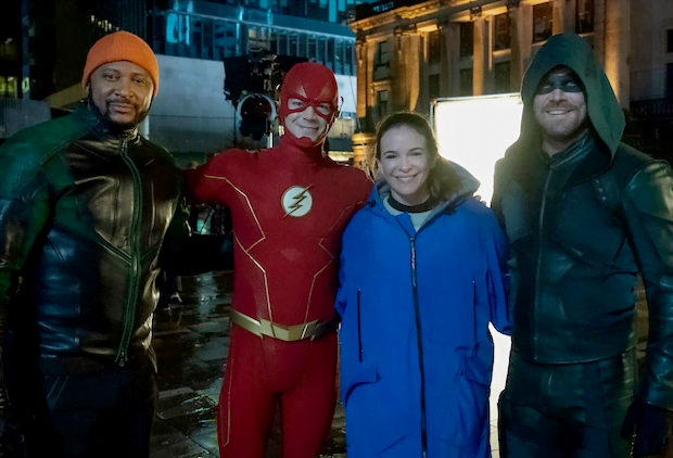 First Look At John Diggle Green Arrow The Flash And Kid Flash From