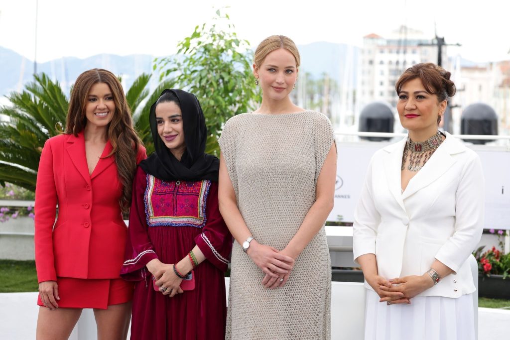 Jennifer Lawrence Spotted for the Photocall of Sahra Mani’s Documentary 'Bread and Roses' at the 76th Annual Cannes Festival