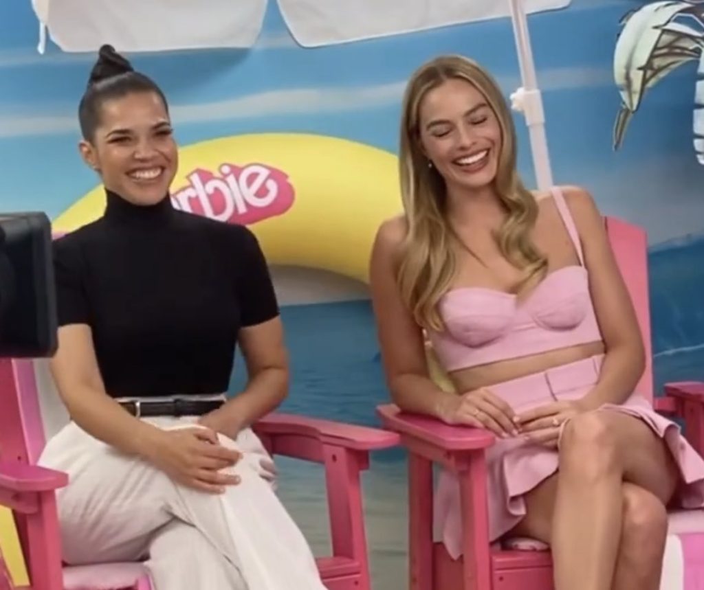 Margot Robbie Spotted in Pink Ensemble with Bottega Veneta Bag at 'Barbie' Press Tour in Los Angeles