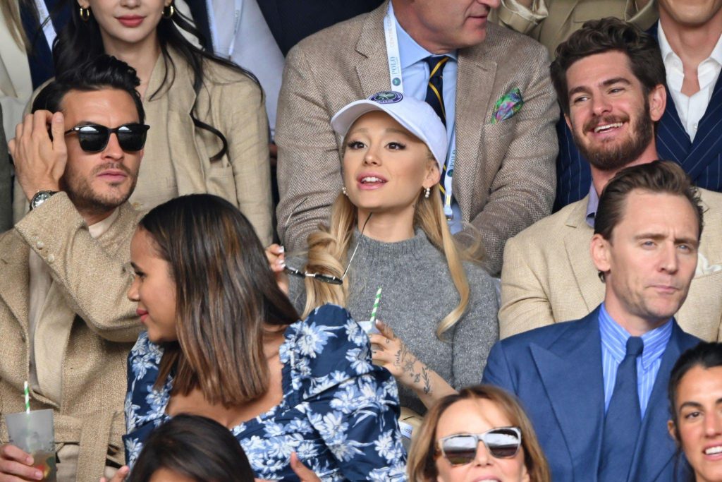 Jonathan Bailey, Ariana Grande, Andrew Garfield, Tom Hiddleston, and Zawe Ashton were spotted at the Wimbledon 2023 men's final