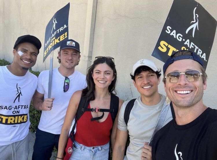 Glen Powell Danny Ramirez and Monica Barbaro joined the SAG-AFTRA Protest in Los Angeles