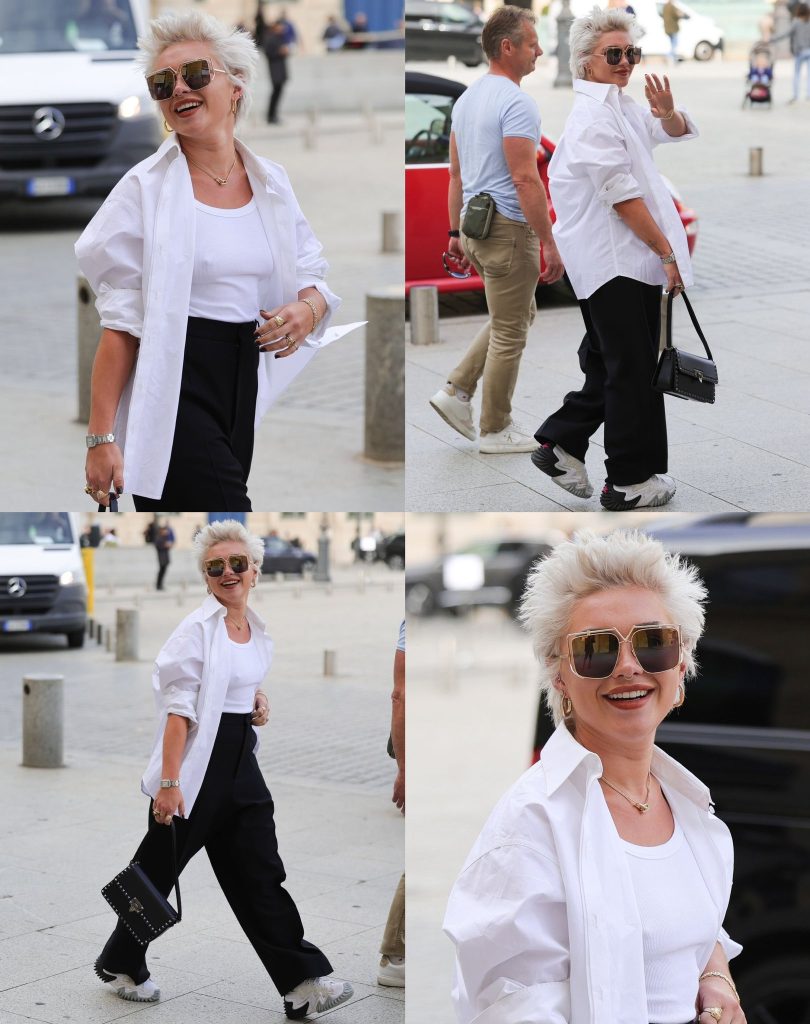 Florence Pugh Arrives with Grey Hair for Paris Fashion Week