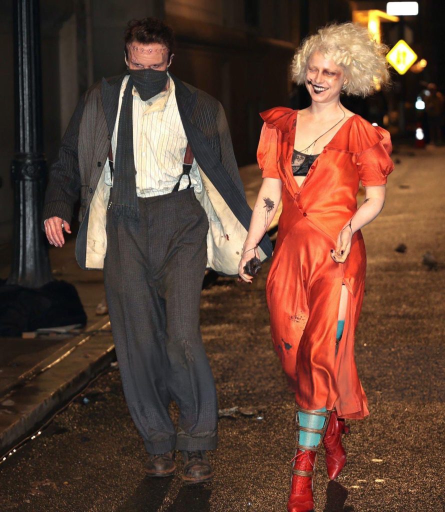 Christian Bale and Jessie Buckley were spotted in monster costumes on the set of Maggie Gyllenhaal’s 'The Bride' on April 29, 2024, in New York City.