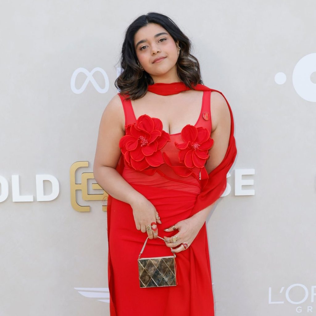 Iman Vellani Wears Artists4Ceasefire Red Pin at 2024 Gold Gala in Los Angeles