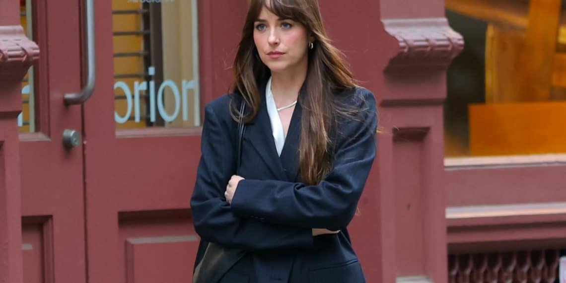 Dakota Johnson Strolls Through the Streets of New York City for Filming of Celine Song's 'The Materialists'