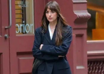 Dakota Johnson Strolls Through the Streets of New York City for Filming of Celine Song's 'The Materialists'