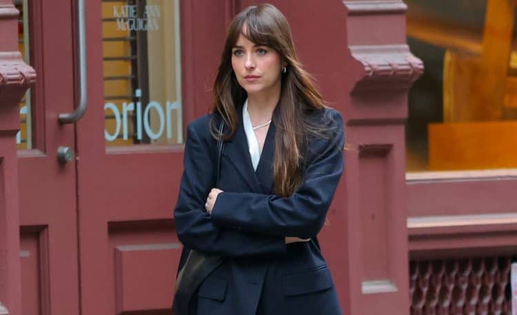 Dakota Johnson Strolls Through the Streets of New York City for Filming of Celine Song's 'The Materialists'