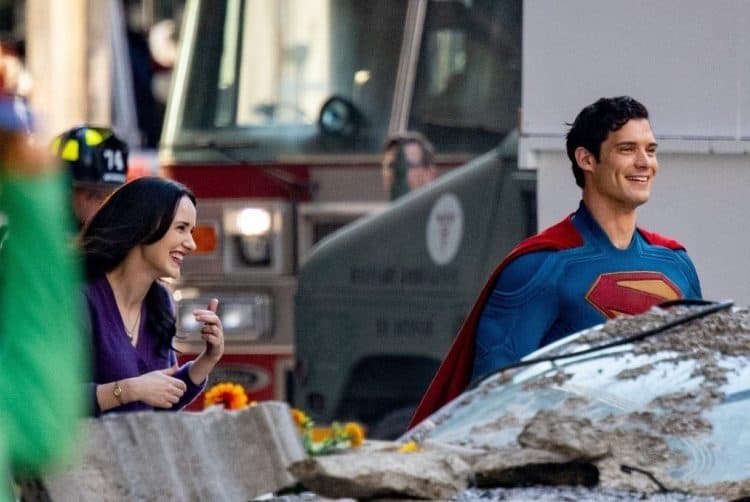 Image: David Corenswet with Rachel Brosnahan on the set of Superman
