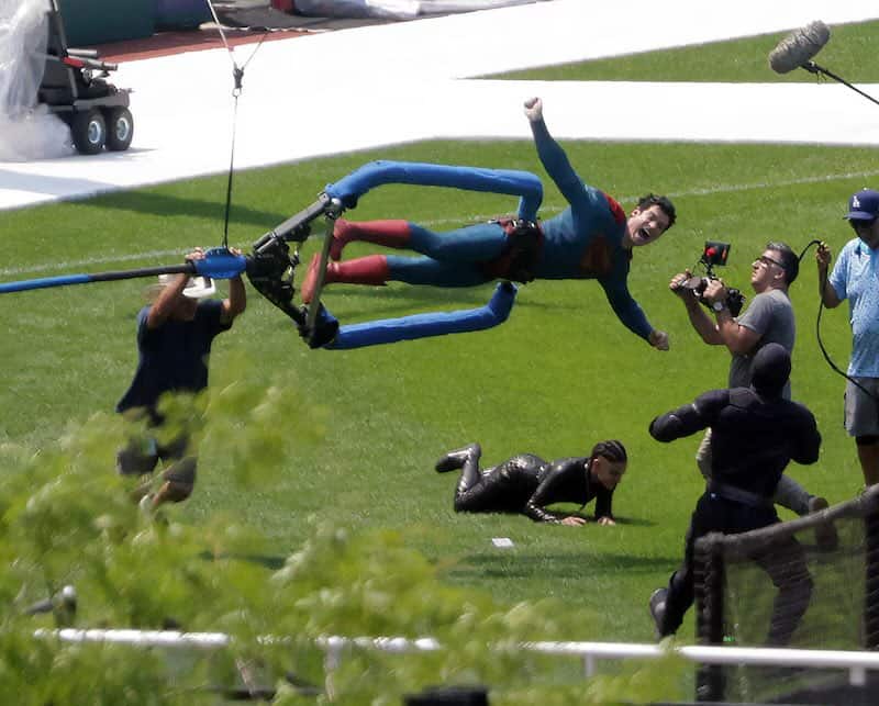 Superman vs. The Engineer Battling at LordTech Field in James Gunn's 'Superman' (Set Images)