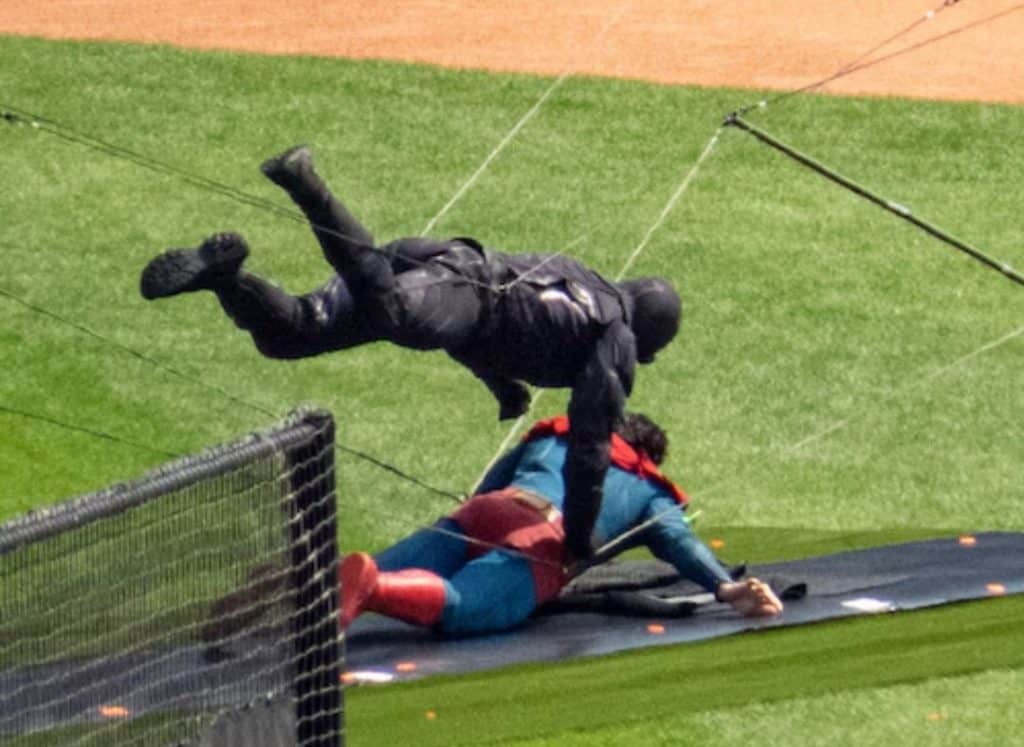 Superman vs. The Engineer Battling at LordTech Field in James Gunn's 'Superman' (Set Images)