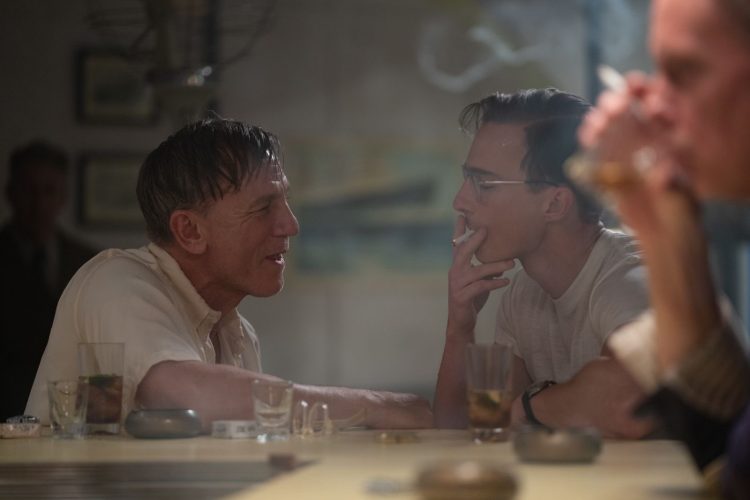 Drew Starkey rehearsing with Daniel Craig in Queer