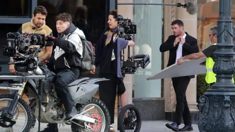 Barry Keoghan Chris Hemsworth Crime 101 set images