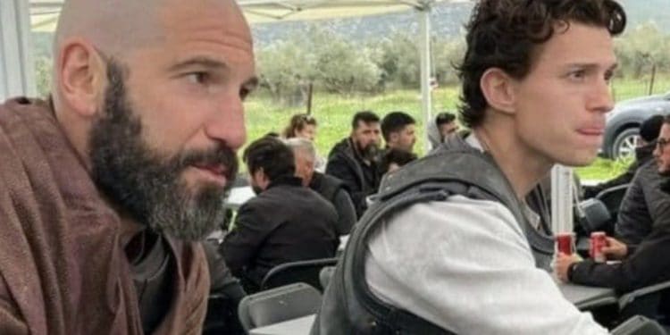 Tom Holland and Jon Bernthal The Odyssey BTS