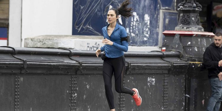 Gal Gadot on set in London filming Kevin Macdonald’s action thriller The Runner for Amazon Studios