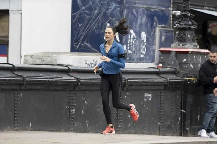 Gal Gadot on set in London filming Kevin Macdonald’s action thriller The Runner for Amazon Studios