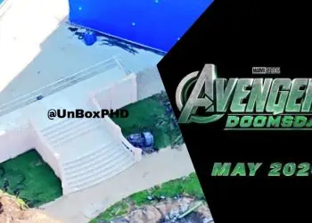 A new Avengers: Doomsday set leak from the UK reveals a hidden house entrance, possibly the iconic X-Mansion, behind a large blue screen.
