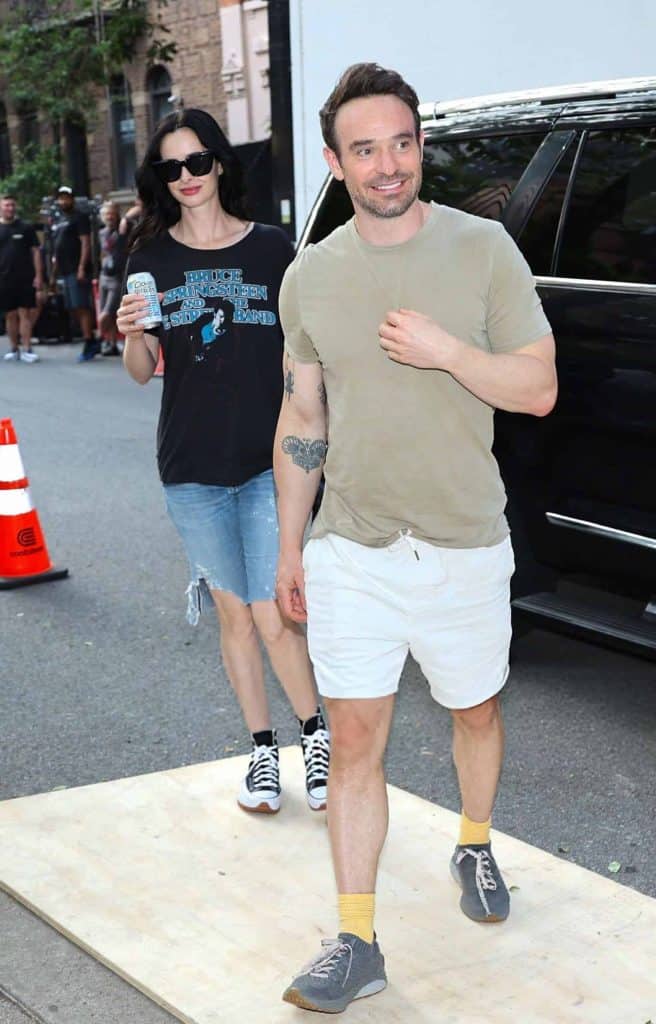 Charlie Cox and Krysten Ritter was spotted on the set of Daredevil: Born Again in Uptown on June 12, 2025, in New York City. (Photo by Jose Perez/Bauer-Griffin/GC Images)