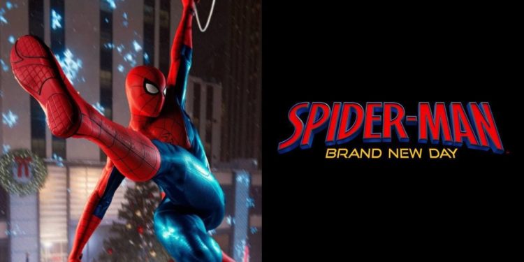 Spider-Man swinging through New York City with shadowy figures of rumored villains in the background, teasing the male and female antagonists in Marvel's 'Spider-Man: Brand New Day'