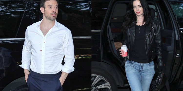 Charlie Cox and Krysten Ritter was spotted on the set of Daredevil: Born Again in Uptown on June 12, 2025, in New York City. (Photo by Jose Perez/Bauer-Griffin/GC Images)