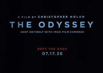 The first poster for Christopher Nolan’s The Odyssey has been revealed, featuring a sculpted Greek statue, the tagline “Defy the Gods,” and confirmation that it was shot entirely with IMAX film cameras. The teaser trailer is expected next week.