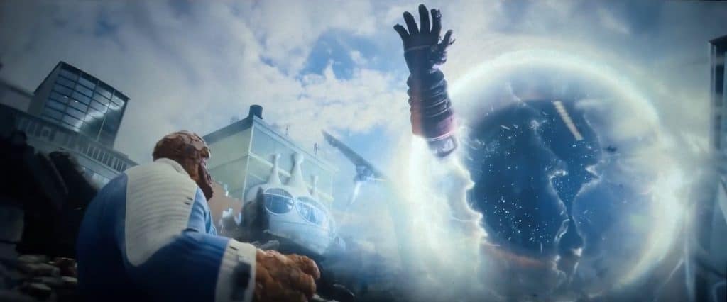New images reveal Galactus (Ralph Ineson) in an epic battle against the Fantastic Four on Earth-828 in Marvel’s The Fantastic Four: First Steps.
