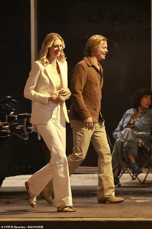 Brad Pitt and Elizabeth Debicki were spotted filming David Fincher's The Adventures of Cliff Booth in Los Angeles, showcasing their 1970s-inspired looks on set.
