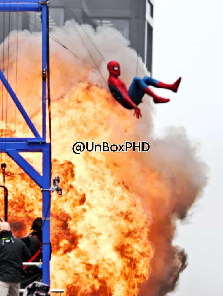 Tom Holland spotted filming a web-swinging explosion scene for Spider-Man: Brand New Day. Set footage and images surface online.
