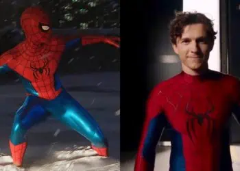 Marvel Studios and Sony Pictures have officially revealed the first look at Tom Holland wearing the new Spider-Man suit for Spider-Man: Brand New Day, showcasing subtle design changes and classic inspirations.