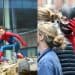 A new set photo from Spider-Man: Brand New Day shows Tom Holland in his Spider-Man suit wearing a black protective face mask, likely used between takes or before putting on the actual mask.