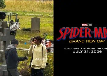 First-look images show Tom Holland and Zendaya on the set of Spider-Man: Brand New Day in London, visiting Aunt May’s grave during filming.