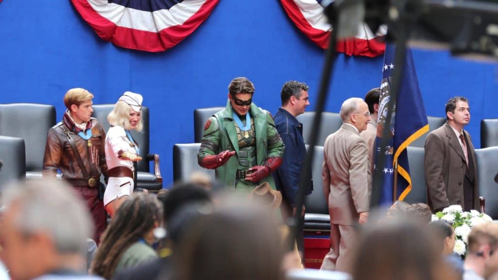 A leaked set image reveals Jensen Ackles as Ben/Soldier Boy in The Boys prequel Vought Rising. See the first look from the Toronto filming set.