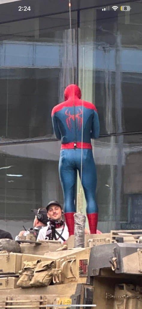 Filming for Marvel’s Spider-Man: Brand New Day has started, and Tom Holland is back in action. Leaked set photos show him in costume, standing on an Inner Demons tank in Glasgow, Scotland.