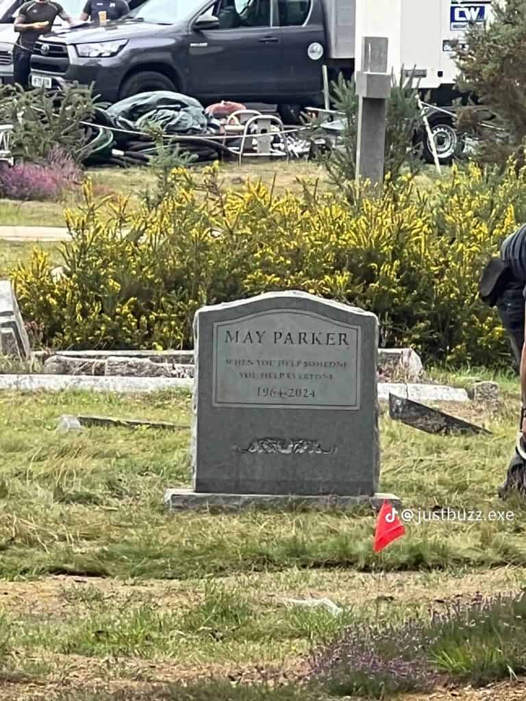 First-look images show Tom Holland and Zendaya on the set of Spider-Man: Brand New Day in London, visiting Aunt May’s grave during filming.
