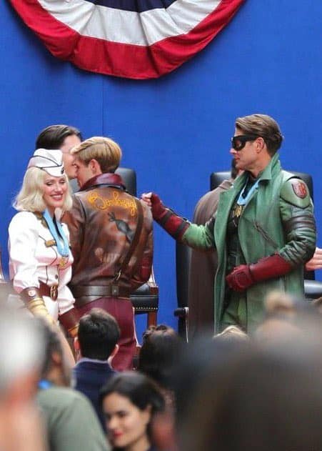 A leaked set image reveals Jensen Ackles as Ben/Soldier Boy in The Boys prequel Vought Rising. See the first look from the Toronto filming set.