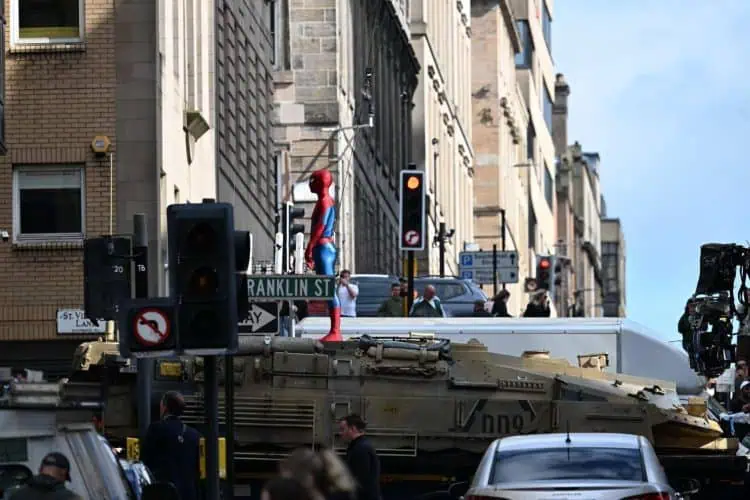 Spider-Man: Brand New Day has started filming in Glasgow. Leaked set footage shows Tom Holland in action with the Punisher and Scorpion.