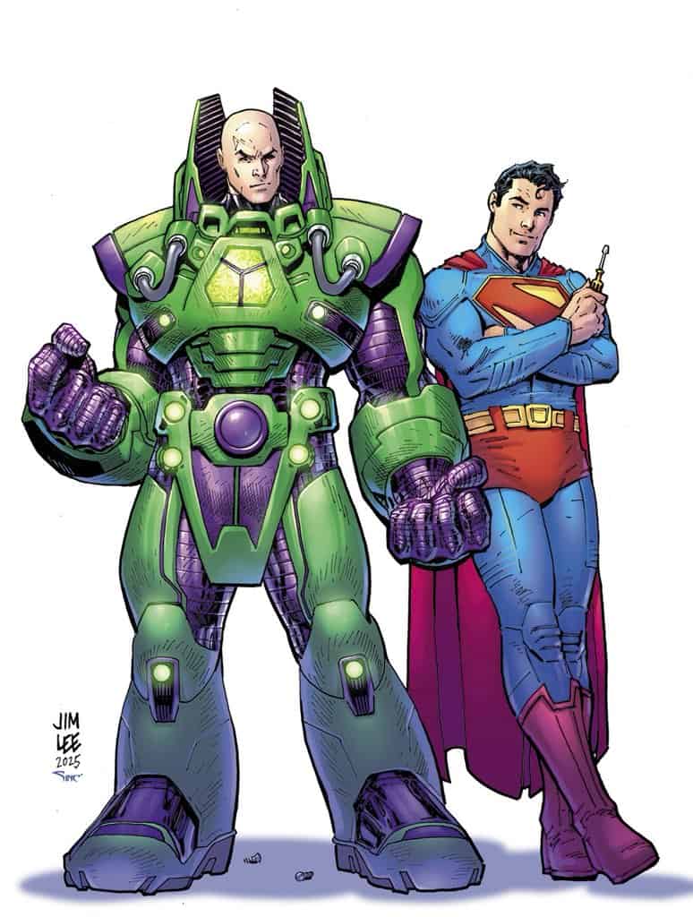 James Gunn officially announces Superman: Man of Tomorrow will release on July 9, 2027. The revealed artwork shows Superman standing beside Lex Luthor in his iconic green and purple power suit.