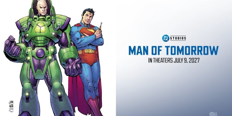 James Gunn officially announces Superman: Man of Tomorrow will release on July 9, 2027. The revealed artwork shows Superman standing beside Lex Luthor in his iconic green and purple power suit.