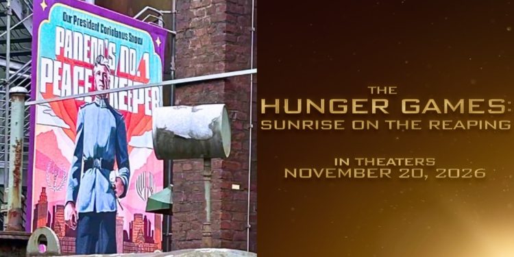 The first look at Ralph Fiennes as President Snow in The Hunger Games: Sunrise on the Reaping has been revealed, showcasing a propaganda-style poster from the film’s set in Germany.