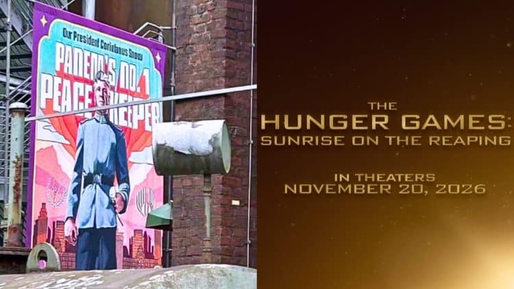 The first look at Ralph Fiennes as President Snow in The Hunger Games: Sunrise on the Reaping has been revealed, showcasing a propaganda-style poster from the film’s set in Germany.
