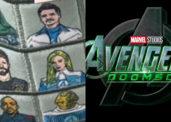 A first look at Avengers: Doomsday merch given to the crew reveals embroidered artwork of the characters’ costumes, including Doctor Doom, Thor, Captain America, and more.