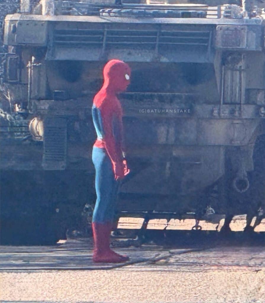 New set images from Spider-Man: Brand New Day reveal a dramatic tank explosion filmed in Basingstoke, London, as production continues featuring Spider-Man.