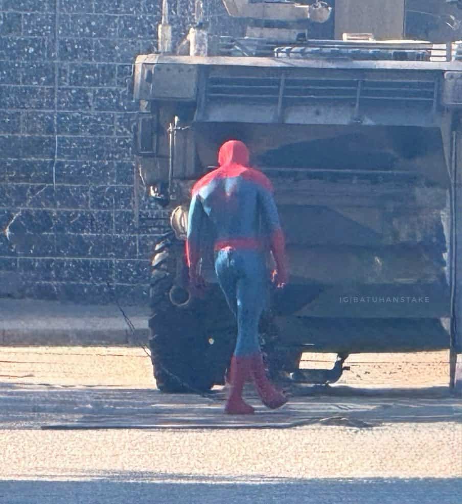 New set images from Spider-Man: Brand New Day reveal a dramatic tank explosion filmed in Basingstoke, London, as production continues featuring Spider-Man.