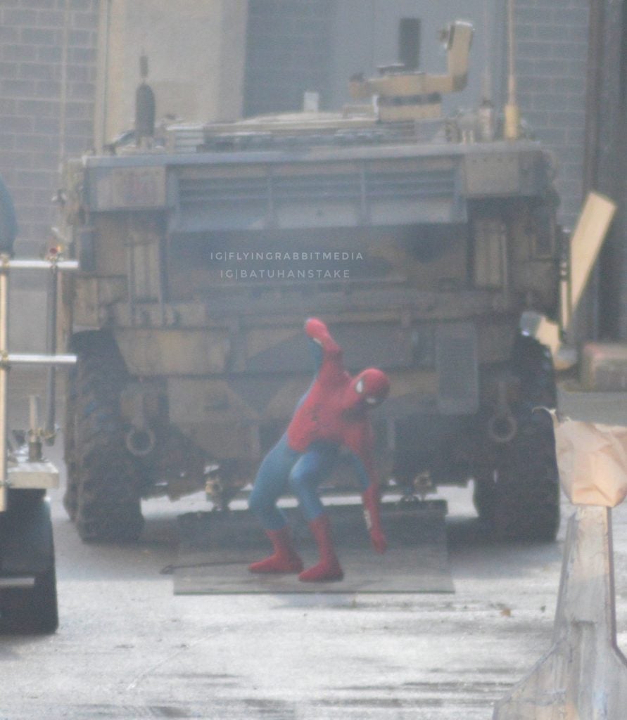 New set images from Spider-Man: Brand New Day reveal a dramatic tank explosion filmed in Basingstoke, London, as production continues featuring Spider-Man.