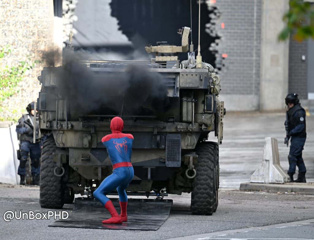 Marvel’s Spider-Man: Brand New Day has resumed filming in Hampshire after Tom Holland’s injury, with leaked set images showing Spider-Man stopping a tank in Basingstoke.