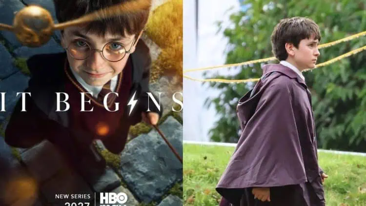Leaked set images from the Harry Potter HBO series reveal Dominic McLaughlin, Rory Wilmot, Lox Pratt, and Alastair Stout filming at Ashridge Estate.