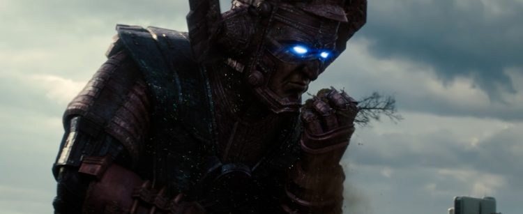 Marvel Studios’ The Fantastic Four: First Steps – The Art of the Movie reveals Ralph Ineson’s Galactus without his iconic helmet, showcasing a human-like face fused into a massive mechanical exoskeleton with intricate cosmic machinery.