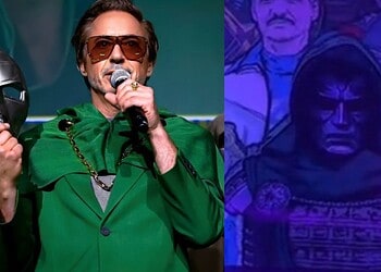 Leaked Avengers: Doomsday promotional art reveals a new look at Robert Downey Jr. as Doctor Doom alongside Thor, Loki, the Fantastic Four, and more.