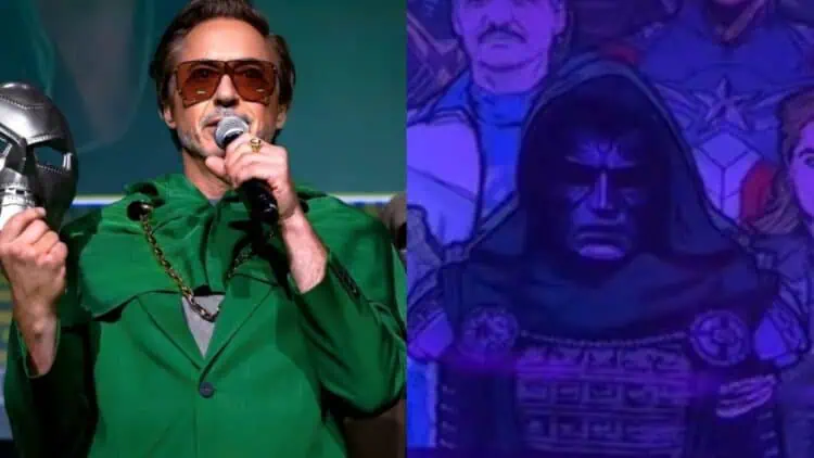 Leaked Avengers: Doomsday promotional art reveals a new look at Robert Downey Jr. as Doctor Doom alongside Thor, Loki, the Fantastic Four, and more.