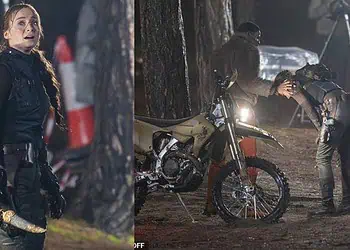 Sophie Turner is spotted filming intense action scenes for Amazon’s Tomb Raider series in Surrey, including a knife fight in heavy rain and a motorcycle escape with Martin Bobb-Semple as Zip.